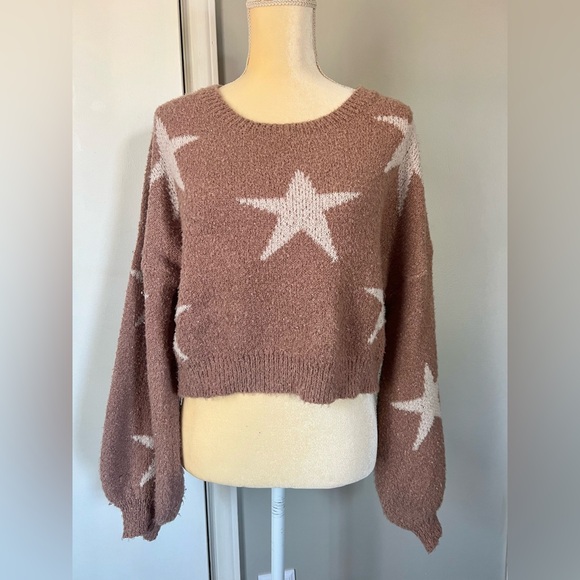 Altar'd State Sweaters - Altar’d State Woman’s Rose Pink White Star Super Soft & Cozy Cropped Sweater S
